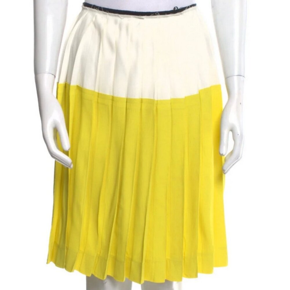 Cedric Charlier Ikram Pleated Avant Garde Raw Edge Waist Knee Length Skirt Sz 8